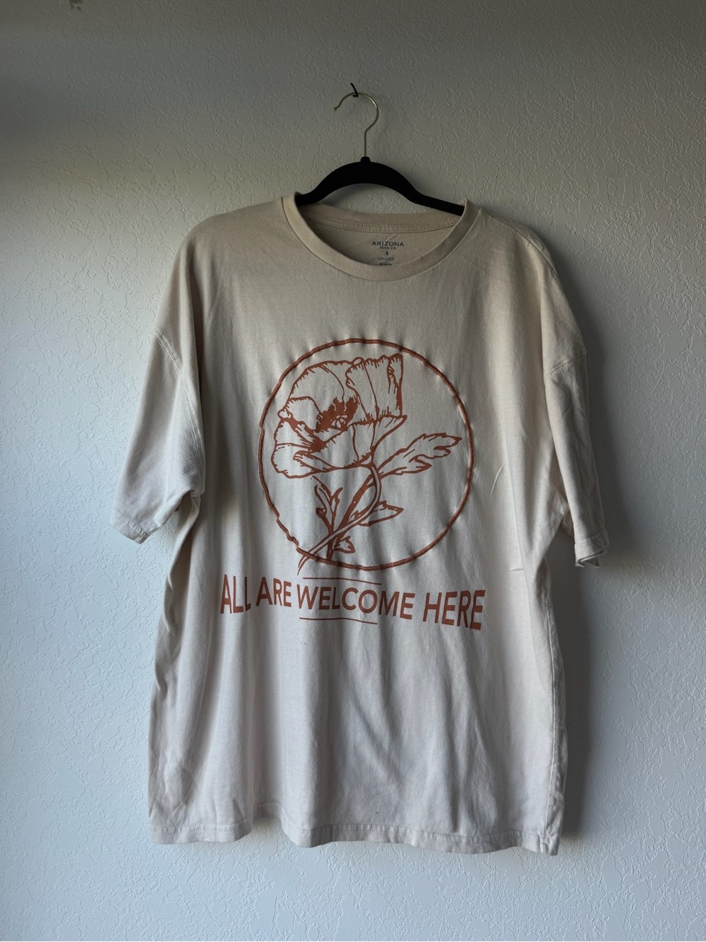 Arizona Jean Company Cream T-Shirt with Rust Floral Graphic